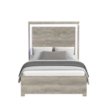 San Matteo - Full Panel Headboard With LED And Footboard With Slats - Gray