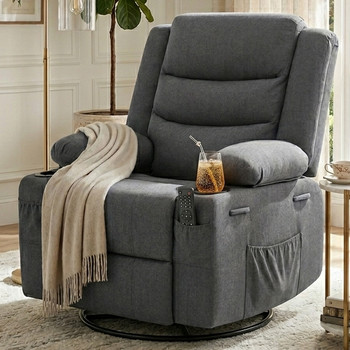 COVINA Dark Gray Polyester 36" Wide Swivel Rocker Recliner