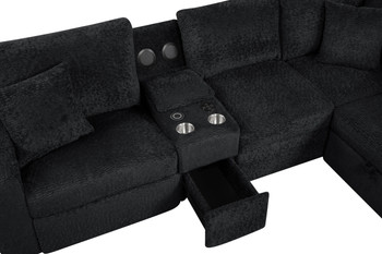 REUNION Black Sectional with Pull-Out Sleeper & Storage