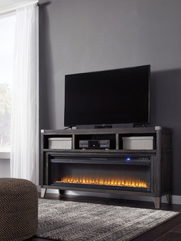 Todoe - 2 Pc. - 65" TV Stand With Wide Fireplace Insert - Gray