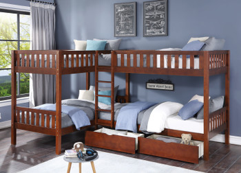 WILBUR Four Bed Corner Twin Bunk Bed with Storage