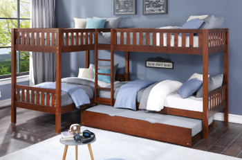 WILBUR Four Bed Corner Twin Bunk Bed with Trundle Bed