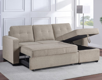 DAPHNE Light Brown 87" Wide Reversible Sectional with Pull-Out Sleeper & Storage (RTA)