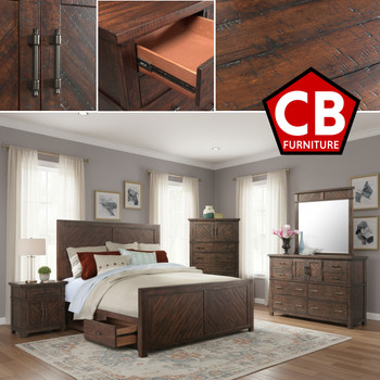CARRIZO Rustic Cherry Queen Storage Platform Bedroom 