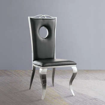 Cyrene - Side Chair (Set of 2) - Black Synthetic Leather & Stainless Steel
