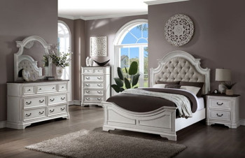 Florian - Queen Bed - Beige Synthetic Leather & Antique White