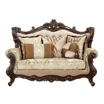 Shalisa - Loveseat With 5 Pillows Same Lv01586) - Fabric & Walnut