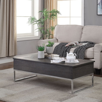 Iban - Coffee Table With Lift Top - Gray Oak & Chrome