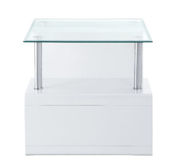 Nevaeh - End Table - Clear Glass & White High Gloss Finish