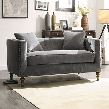Sidonia - Loveseat With 2 Pillows - Gray Velvet