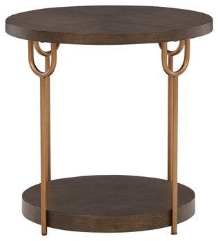 Brazburn - Dark Brown / Gold Finish - Round End Table