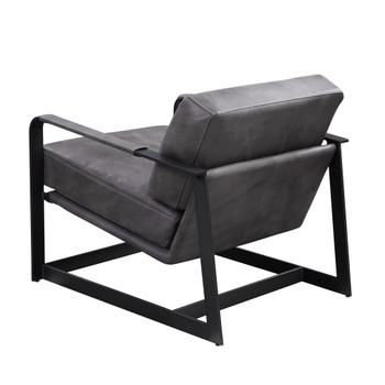 Locnos - Accent Chair - Gray Top Grain Leather & Black Finish