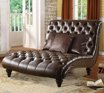 STANLEY Leather Lounge Chaise with Pillows