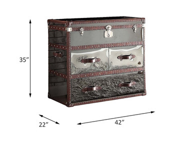 Aberdeen - Console Cabinet - Vintage Dark Brown Top Grain Leather & Stainless Steel