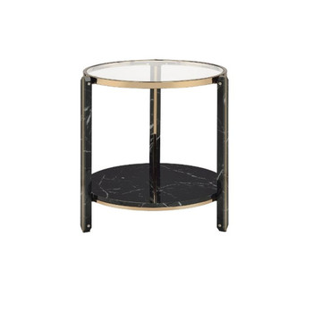 Thistle - End Table - Clear Glass, Faux Black Marble & Champagne Finish