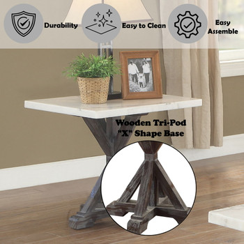 Romina - End Table - White Marble Top & Weathered Espresso