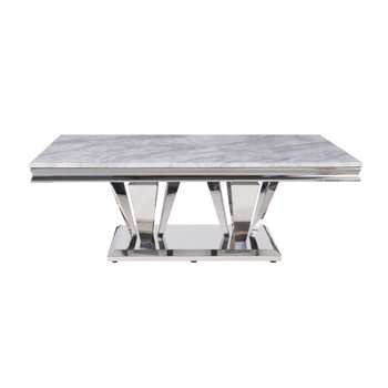 Satinka - Coffee Table - Light Gray Printed Faux Marble Top & Mirrored Silver