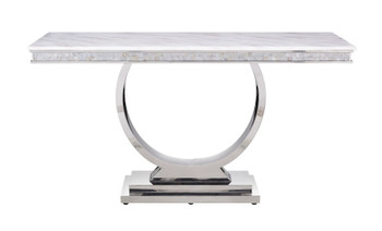 Zander - Accent Table - White Printed Faux Marble & Mirrored Silver Finish