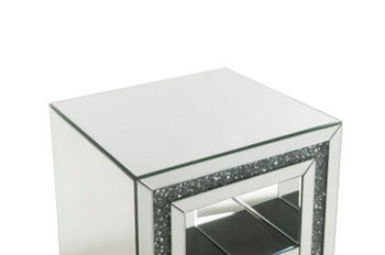Noralie - 24"H End Table With 2 Tier Shelf - Mirrored & Faux Diamonds