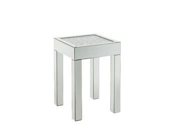 Noralie - 16" Square End Table With Glass Top - Mirrored & Faux Diamonds