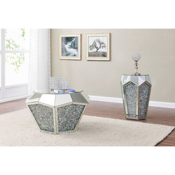 Noralie - 18" Coffee Table - Mirrored & Faux Diamonds