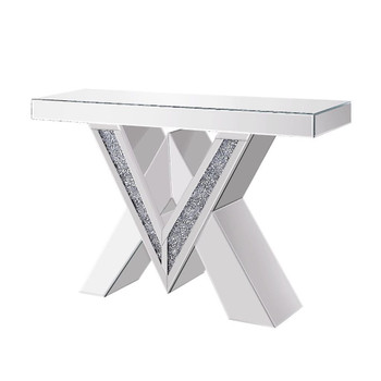 Noralie - Console Table, "V" Shape Pedestal - Mirrored & Faux Diamonds