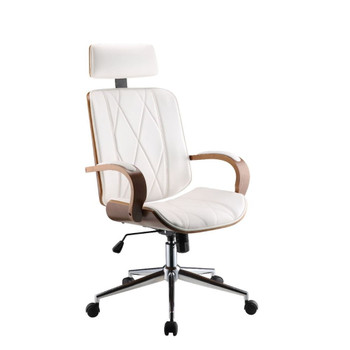 Yoselin - Office Chair - White PU & Walnut - 25"
