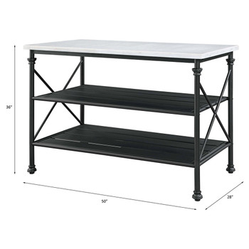 Brahm - Kitchen Island - White Marble Top & Gray