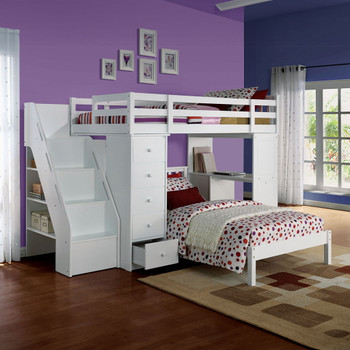 Freya - Twin Loft Bed With Storage - White