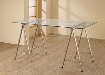 MARLON 59'' Wide Nickel Glass Desk