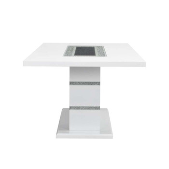 Elizaveta - Dining Table With Pedestal Base - Faux Crystal Diamonds & White High Gloss