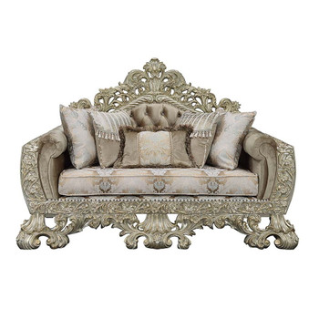 Sorina - Loveseat With 5 Pillows - Velvet, Fabric & Antique Gold