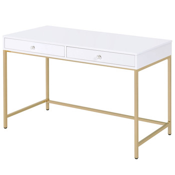Ottey - Vanity Desk Same 92540) - White High Gloss & Gold
