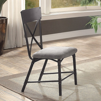 Edina - Side Chair Set of 2) - Gray Fabric, Oak & Sandy Black