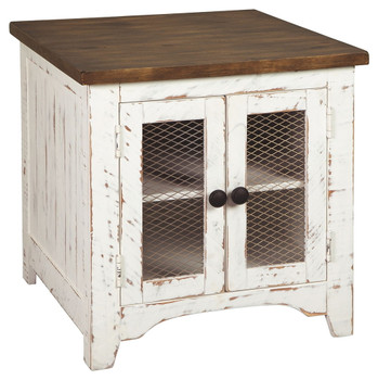Wystfield - Rectangular End Table - 2 Doors - White / Brown