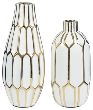 Mohsen - Gold Finish/white - Vase Set (2/cn)