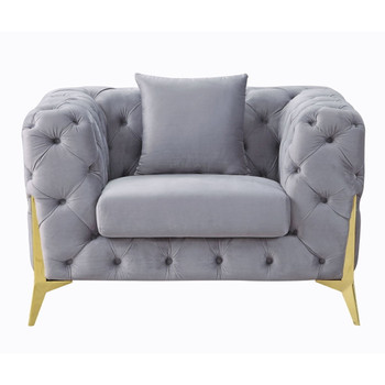Jelanea - Chair With Pillow - Gray Velvet & Gold