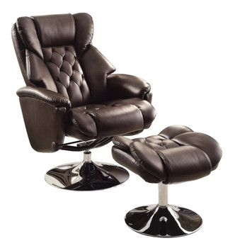 Basel Dark Brown Leather Swivel Reclining Chair W/Ottoman