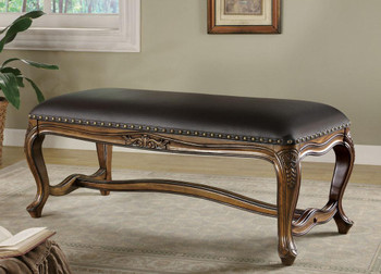 Morris Black Leather w/Warm Brown Wood Finish Bench