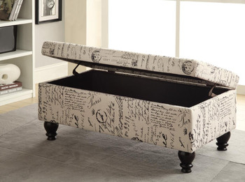 Pryce Oatmeal Linen With French Script Print Bench