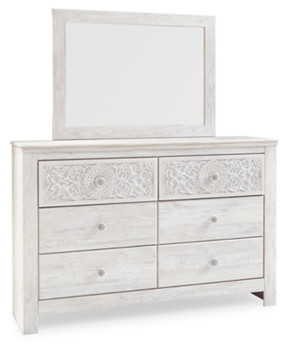 Paxberry - Dresser, Mirror - Medallion Drawer Pulls - Whitewash
