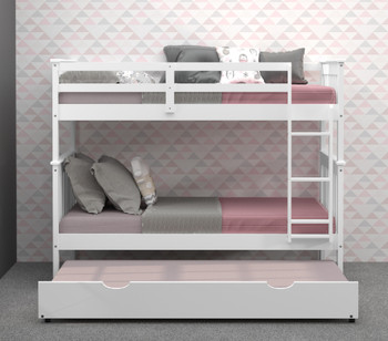 DERIK White Twin Bunk Bed with Trundle