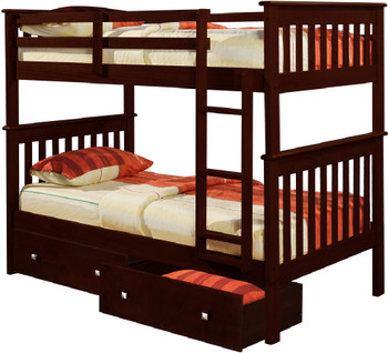 DERIK Dark Brown Twin Bunk Bed with Underbed Drawers