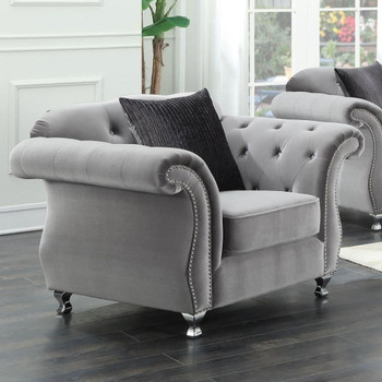 Frostine - Button Tufted Chair - Silver