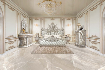 Sandoval - Eastern King Bed - Beige Synthetic Leather & Champagne