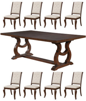 JILIAN Dark Brown 9 Piece Dining Room Set