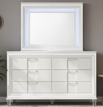 LEACREST White 67" x 80" Height Dresser & Mirror with LED's