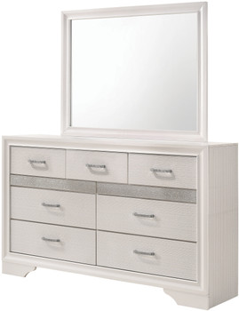 FELIZA White 63" Wide Dresser & Mirror with Hidden Drawers