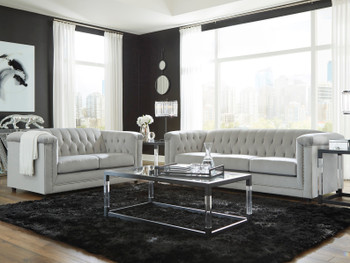 GEMINA Neutral Gray Velvet Sofa & Loveseat