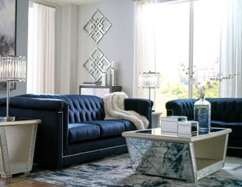 GEMINA Navy Blue Velvet 93" Wide Sofa